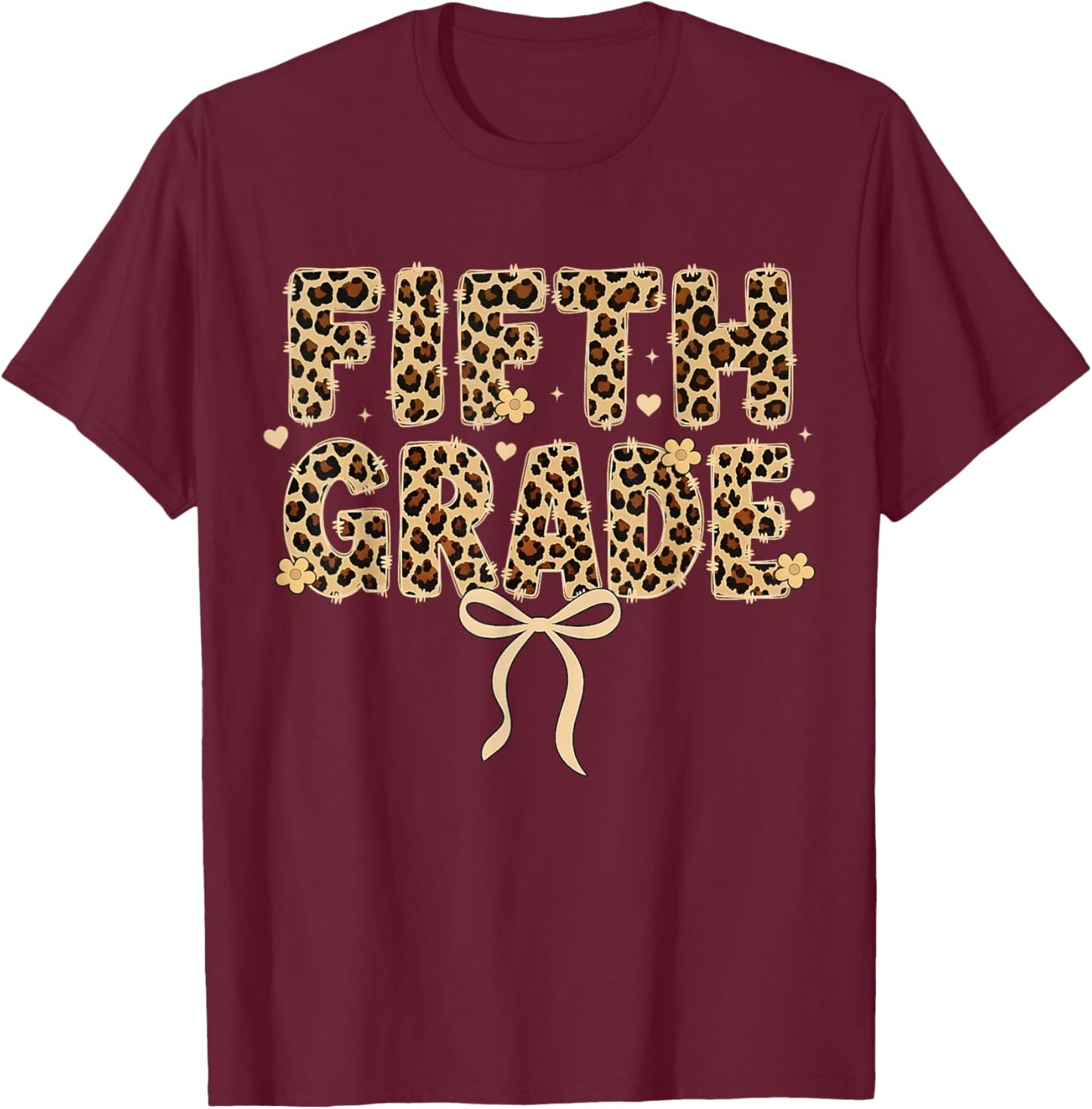 Fifth Grade Leopard Coquette Bow Back to School Women Girls T-Shirt - T-Shirt | Maroon