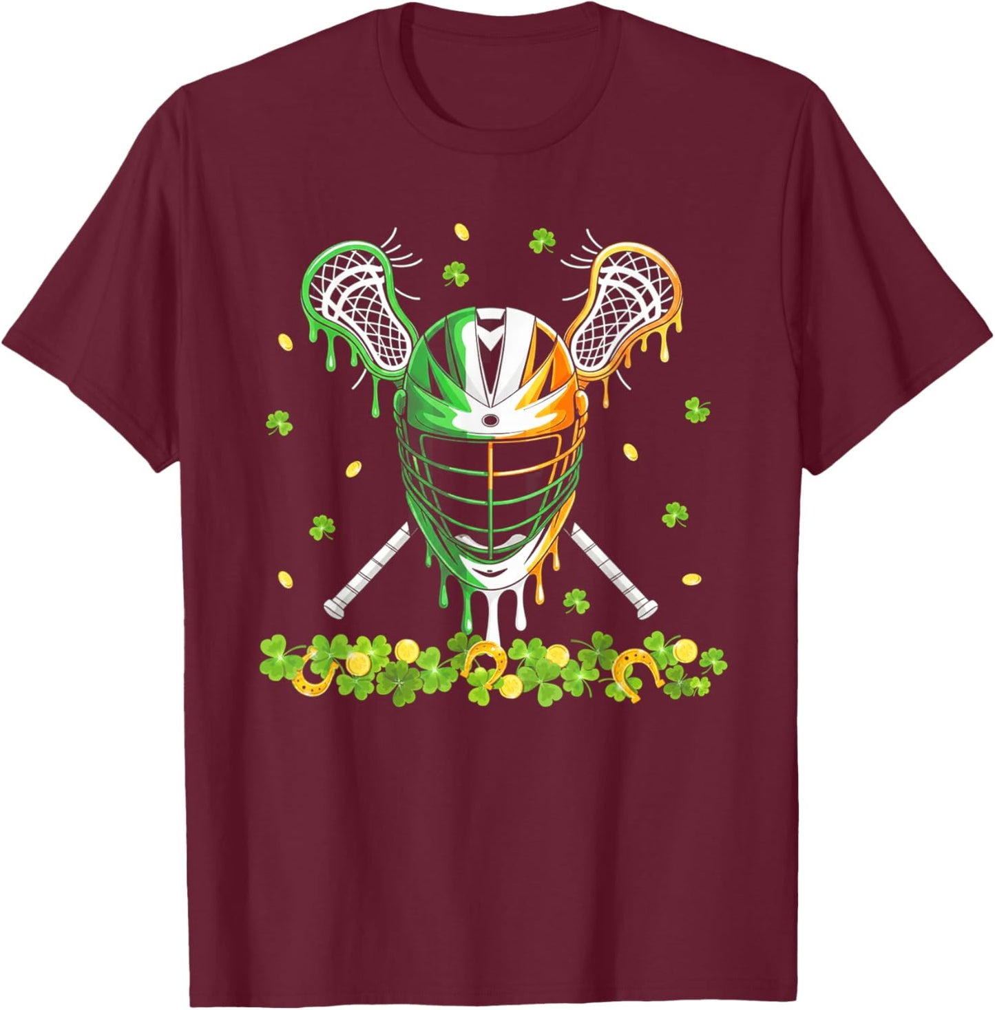 St Patrick’s Day Lacrosse Drip Lax Helmet Sticks Shamrock T-Shirt - T-Shirt | Maroon
