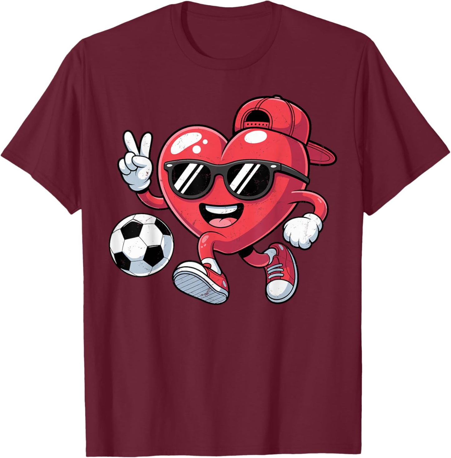 Valentines Day Heart Playing Soccer Boys Men Kids T-Shirt - T-Shirt | Maroon