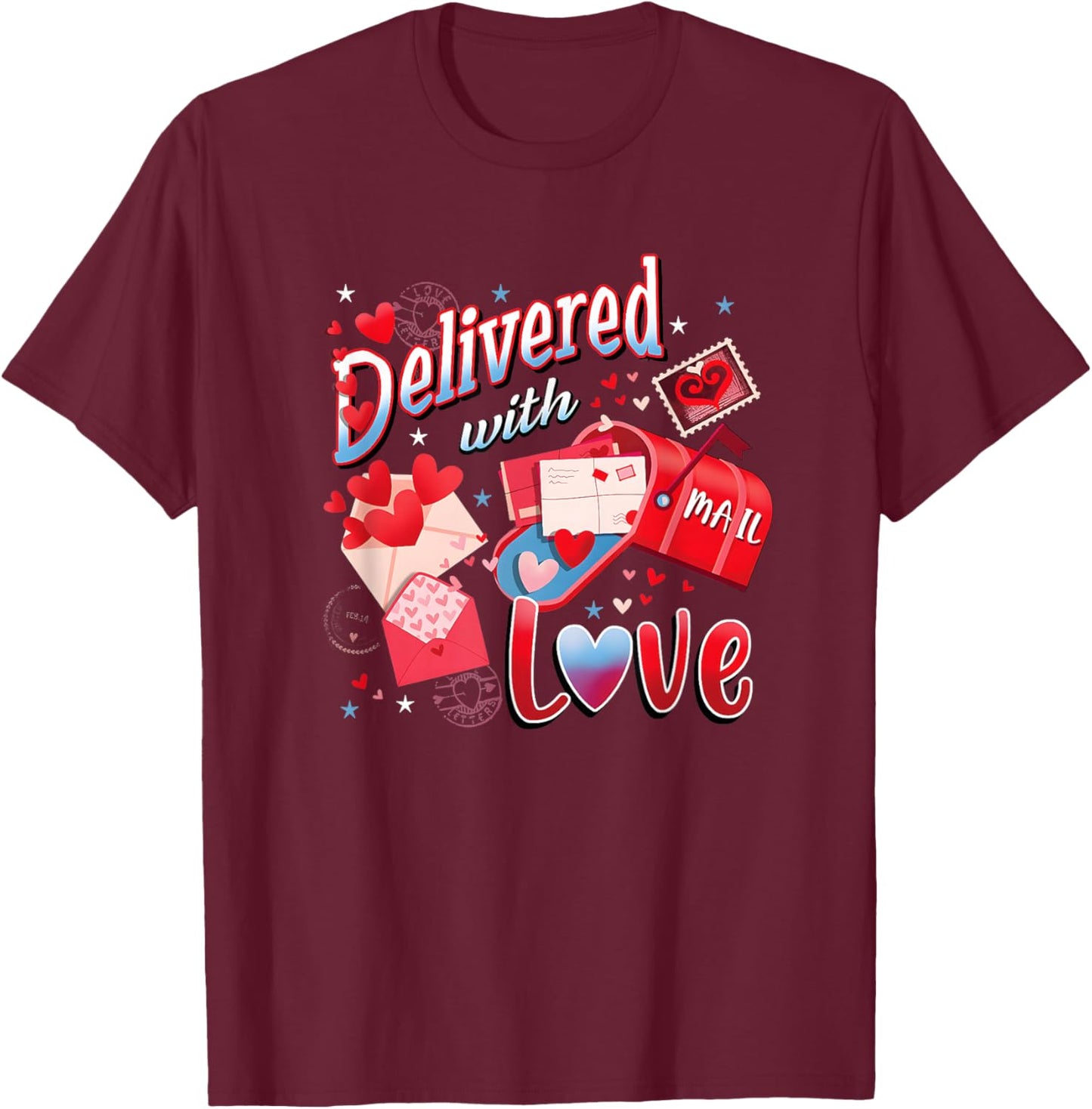 Delivered with Love Valentines Mail Carrier Postal Worker T-Shirt - T-Shirt | Maroon