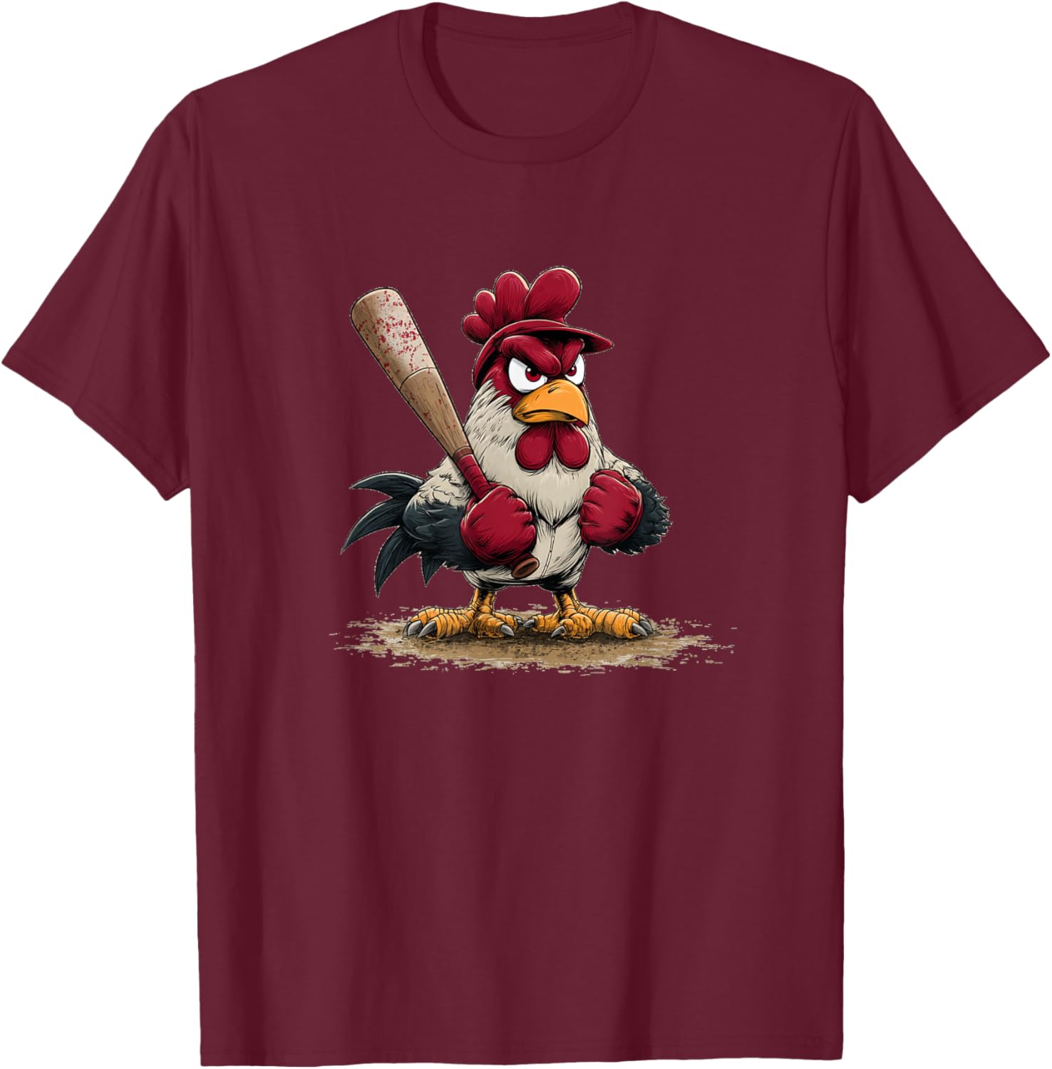 Nice Sport Rooster Look for Baseball and Bat Lovers T-Shirt - T-Shirt | Maroon
