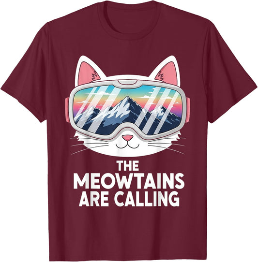 Meowtains are Calling Funny Skiing Cat Lover Humor Ski Squad T-Shirt - T-Shirt | Maroon