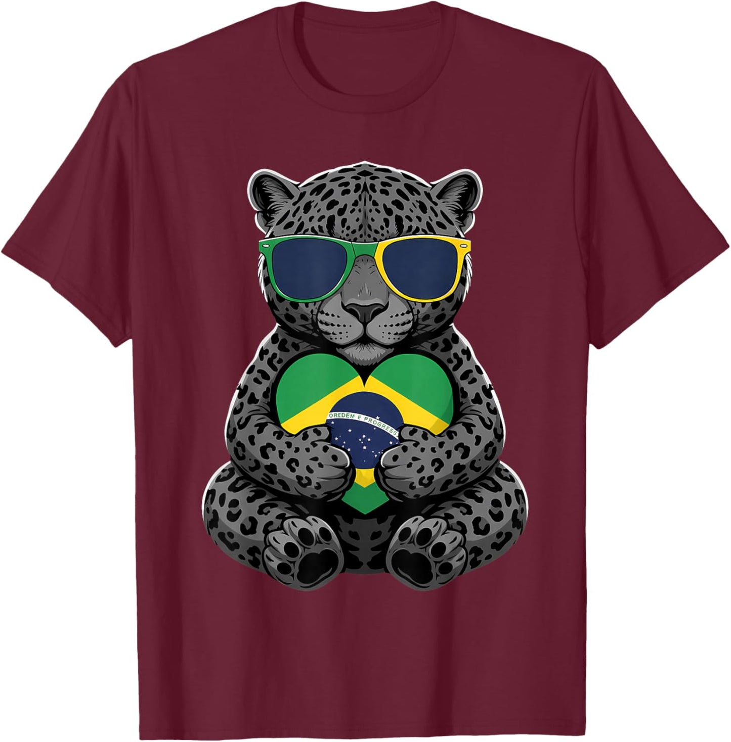 Brasil Flag Leopard Brazilian Pride Brasilian Roots Brazil T-Shirt - T-Shirt | Maroon