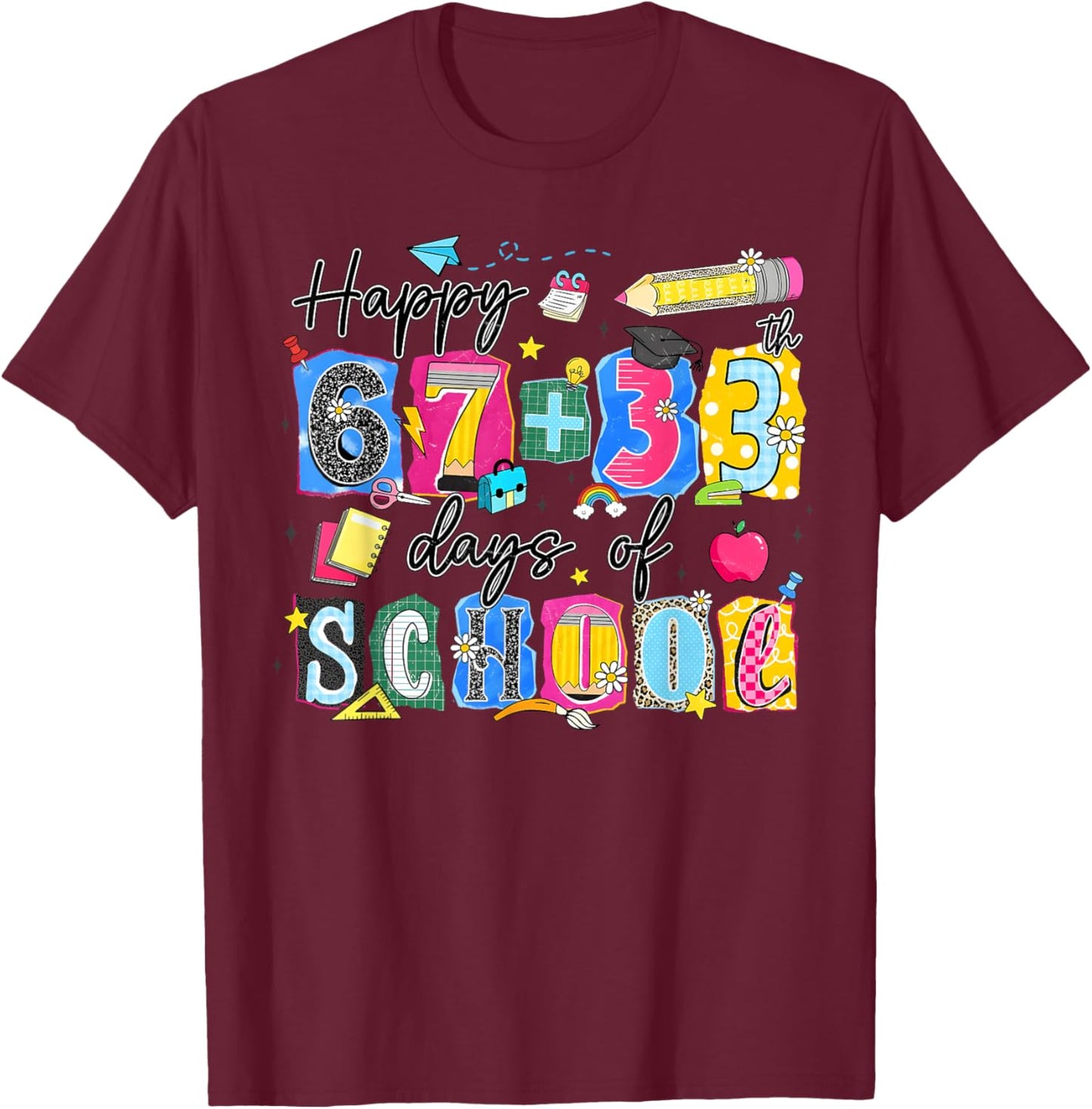 I Survived 67 33 100 Days of School 100th Day Teacher Kids T-Shirt - T-Shirt | Maroon