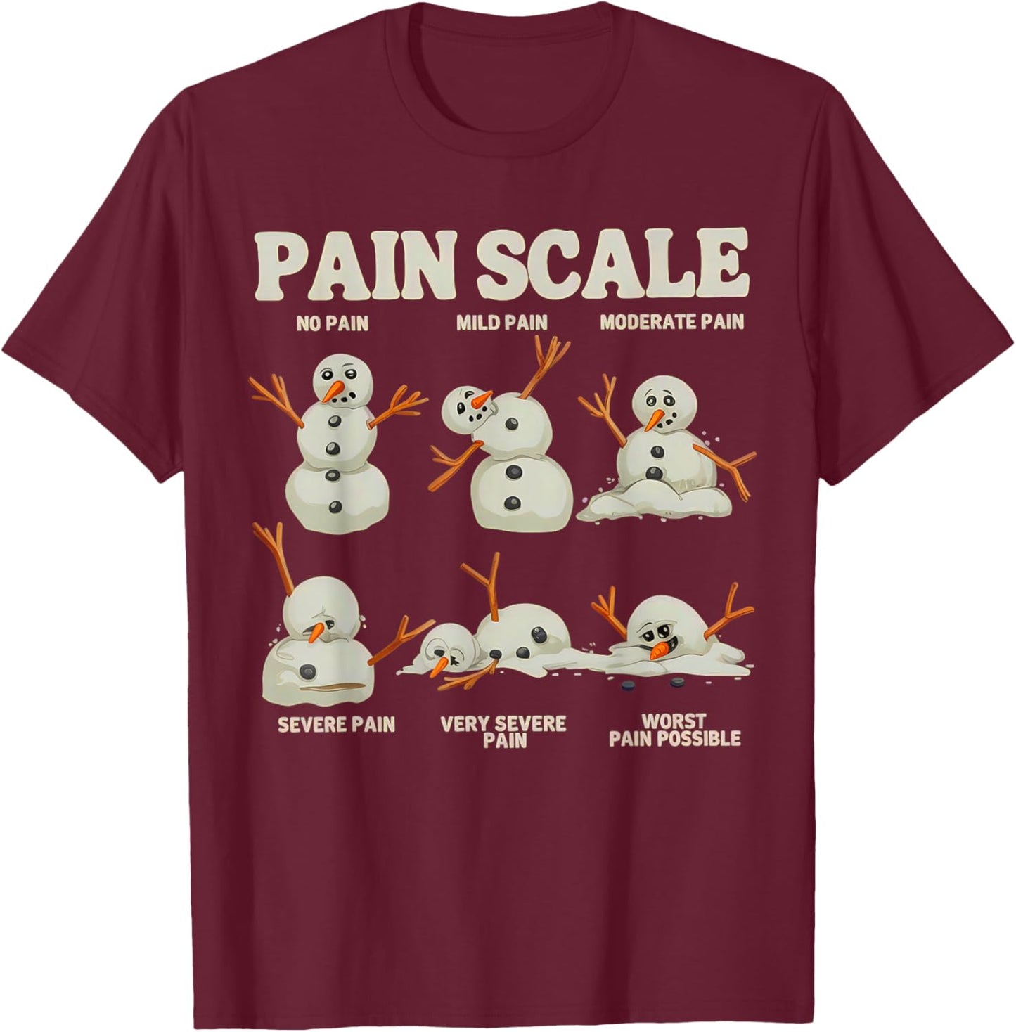 Pain Scale Snowman Nurse Christmas ICU Nurse T-Shirt - T-Shirt | Maroon