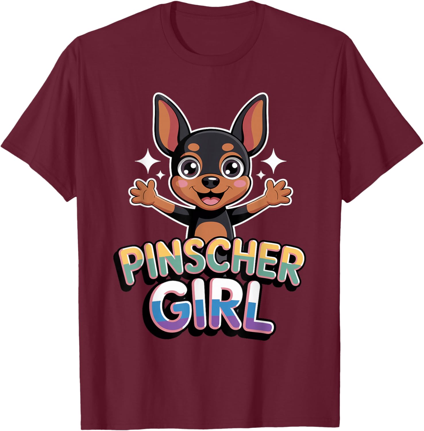 Pinscher Girl Cartoon Min Pin Small Mini Dog Pet Dog Breed T-Shirt - T-Shirt | Maroon