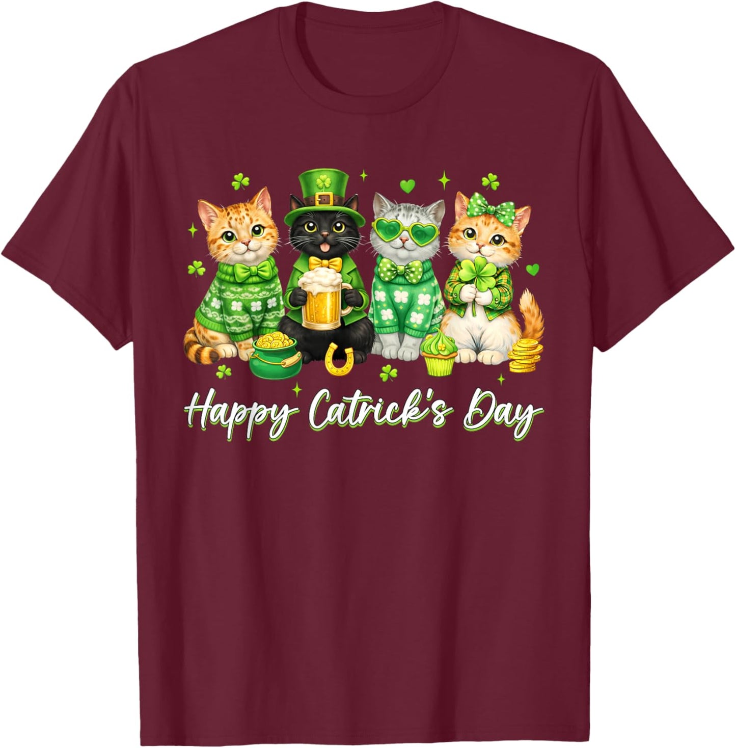 St Patricks Day Funny Catricks Day for Cat Lover Women Girls T-Shirt - T-Shirt | Maroon