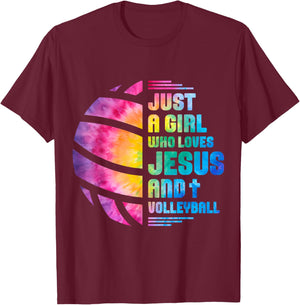 Just A Girl Who Loves Jesus and Volleyball T-Shirt - T-Shirt | Maroon