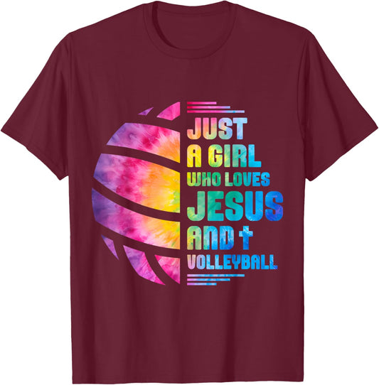 Just A Girl Who Loves Jesus and Volleyball T-Shirt - T-Shirt | Maroon
