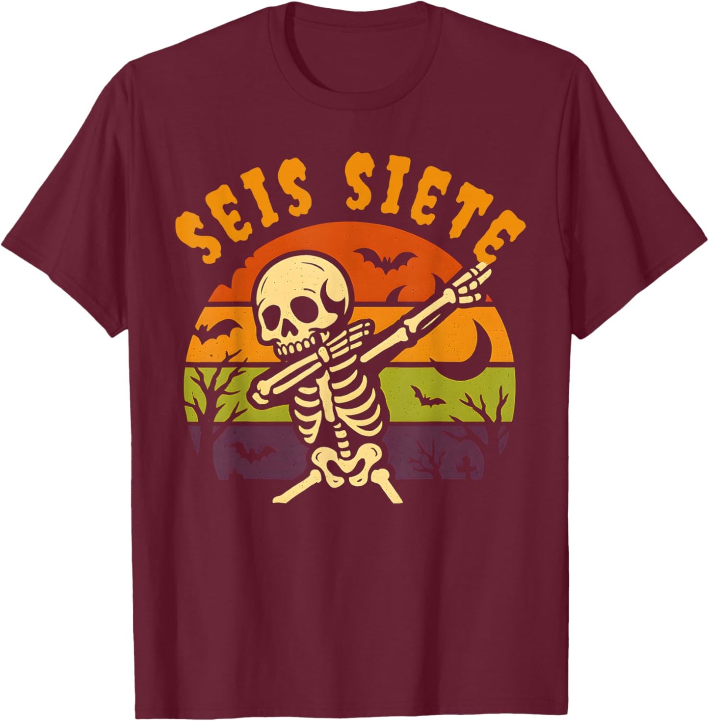 SEIS Siete Spanish Halloween 67 Boys Kids Six Seven Espanol T-Shirt - T-Shirt | Maroon