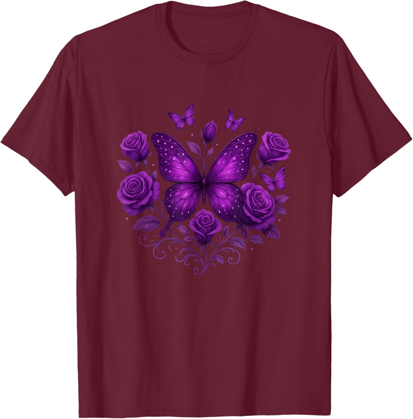 Beautiful Butterfly Purple Rose Butterfly Lovers Women T-Shirt - T-Shirt | Maroon