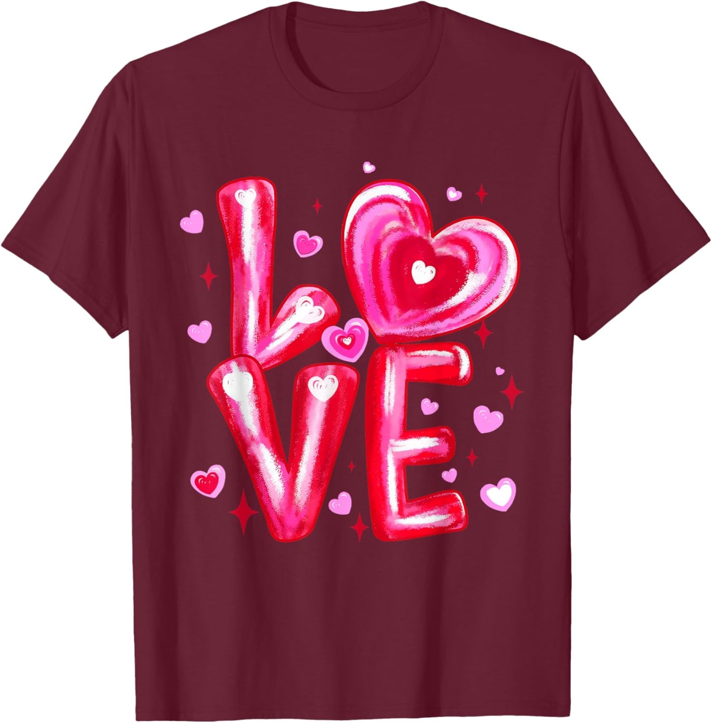 Love Cute Heart Art Pink Romantic Valentine's Day T-Shirt - T-Shirt | Maroon