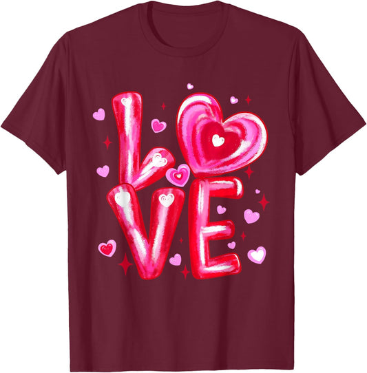 Love Cute Heart Art Pink Romantic Valentine's Day T-Shirt - T-Shirt | Maroon