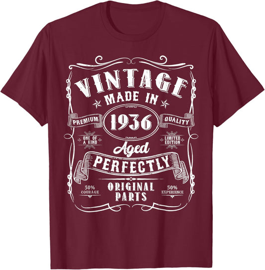Vintage 90th Birthday Decorations Men Funny 1936 90 Birthday T-Shirt - T-Shirt | Maroon