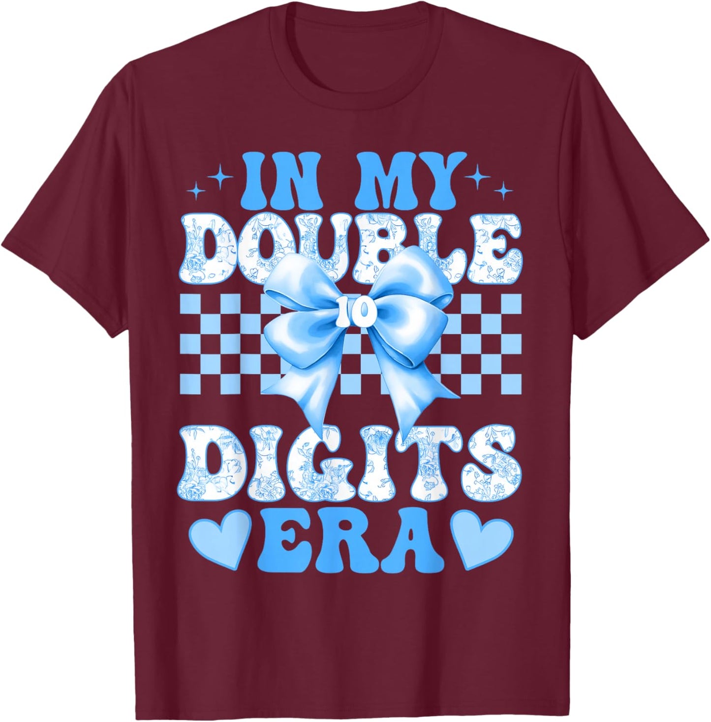 Groovy in My Double Digits Era 10th Birthday Coquette Bow T-Shirt - T-Shirt | Maroon