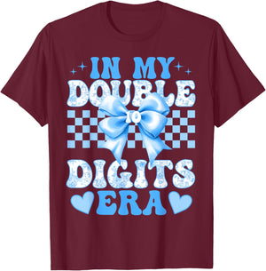 Groovy in My Double Digits Era 10th Birthday Coquette Bow T-Shirt - T-Shirt | Maroon