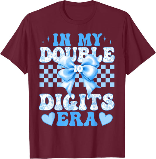 Groovy in My Double Digits Era 10th Birthday Coquette Bow T-Shirt - T-Shirt | Maroon
