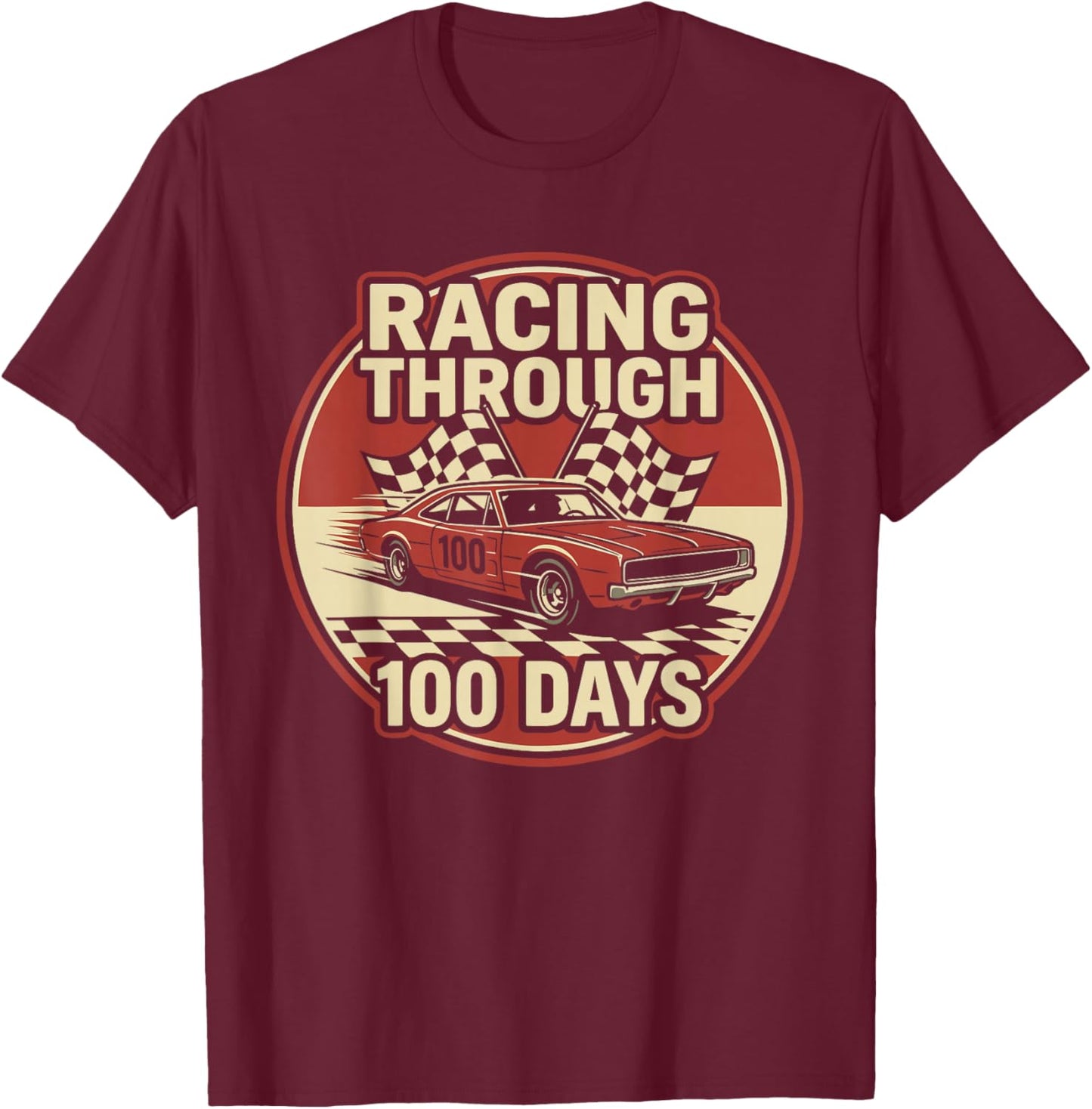 100 Days of School Race Car Racing Happy 100th Day T-Shirt - T-Shirt | Maroon