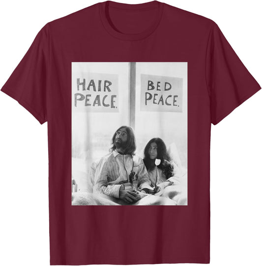 John Lennon Yoko ONO The Beatles Anti-War Bed-in 1969 T-Shirt - T-Shirt | Maroon
