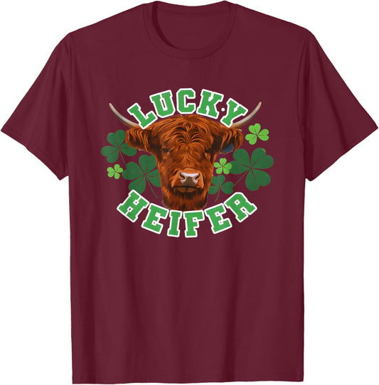 Lucky Heifer St Patrick Day T-Shirt - T-Shirt | Maroon