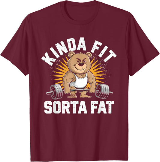 Kinda Fit Sorta Fat Funny Gym Body Cute Bear Retro T-Shirt - T-Shirt | Maroon