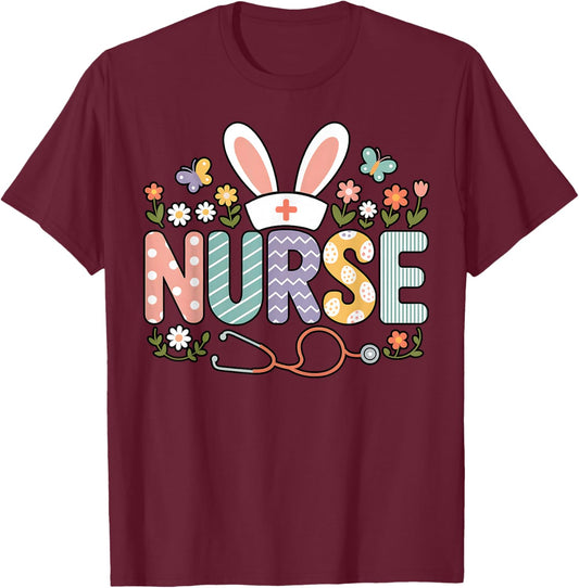Nurse Easter Bunny Funny Nurse Spring Holiday T-Shirt - T-Shirt | Maroon