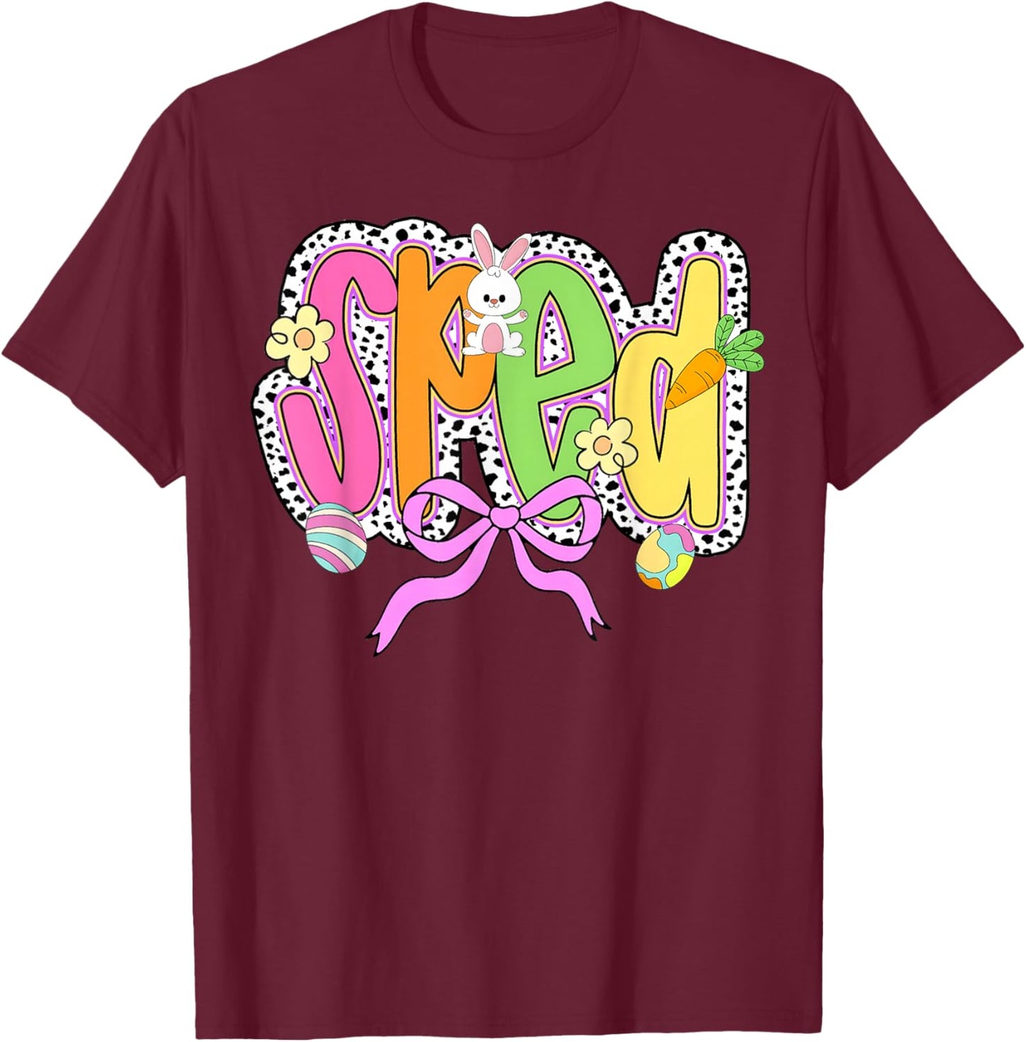 Happy Easter SPED Coquette Bow Bunny Eggs Women T-Shirt - T-Shirt | Maroon