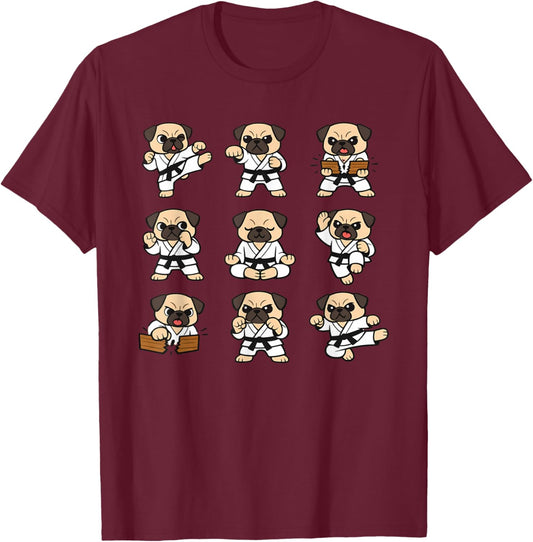 Cute Karate Pug Dog Martial Arts Taekwondo Fighter T-Shirt - T-Shirt | Maroon