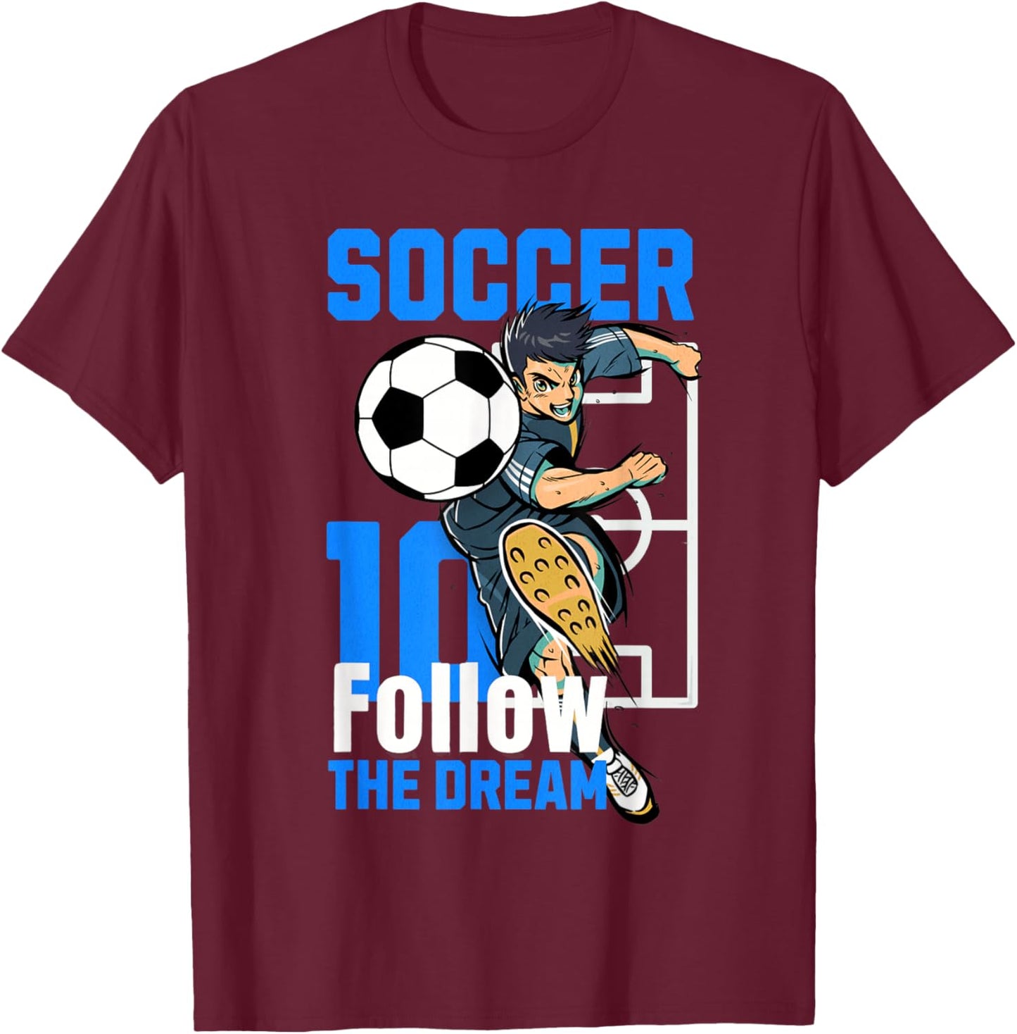 Soccer Player Action Art Follow The Dream Design T-Shirt - T-Shirt | Maroon