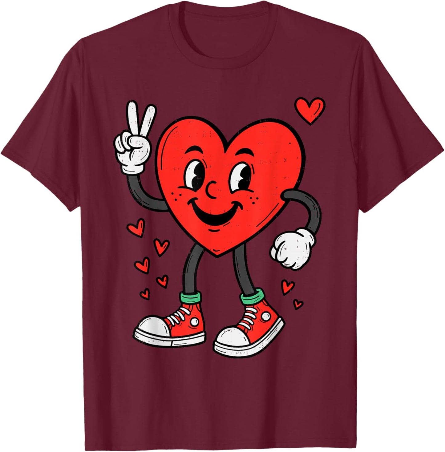 Heart Peace Hand Funny Valentines Day Boys Men Women Kids T-Shirt - T-Shirt | Maroon