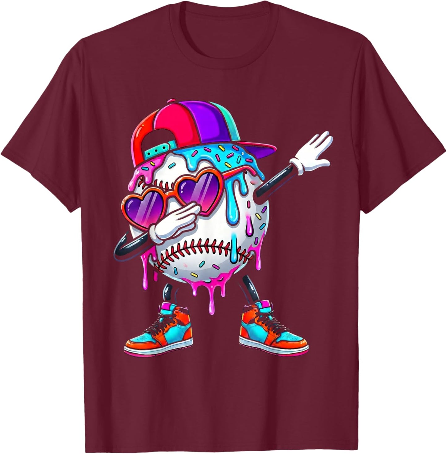 Baseball Ice Cream Drip Dabbing Sports Sprinkles for Boys T-Shirt - T-Shirt | Maroon