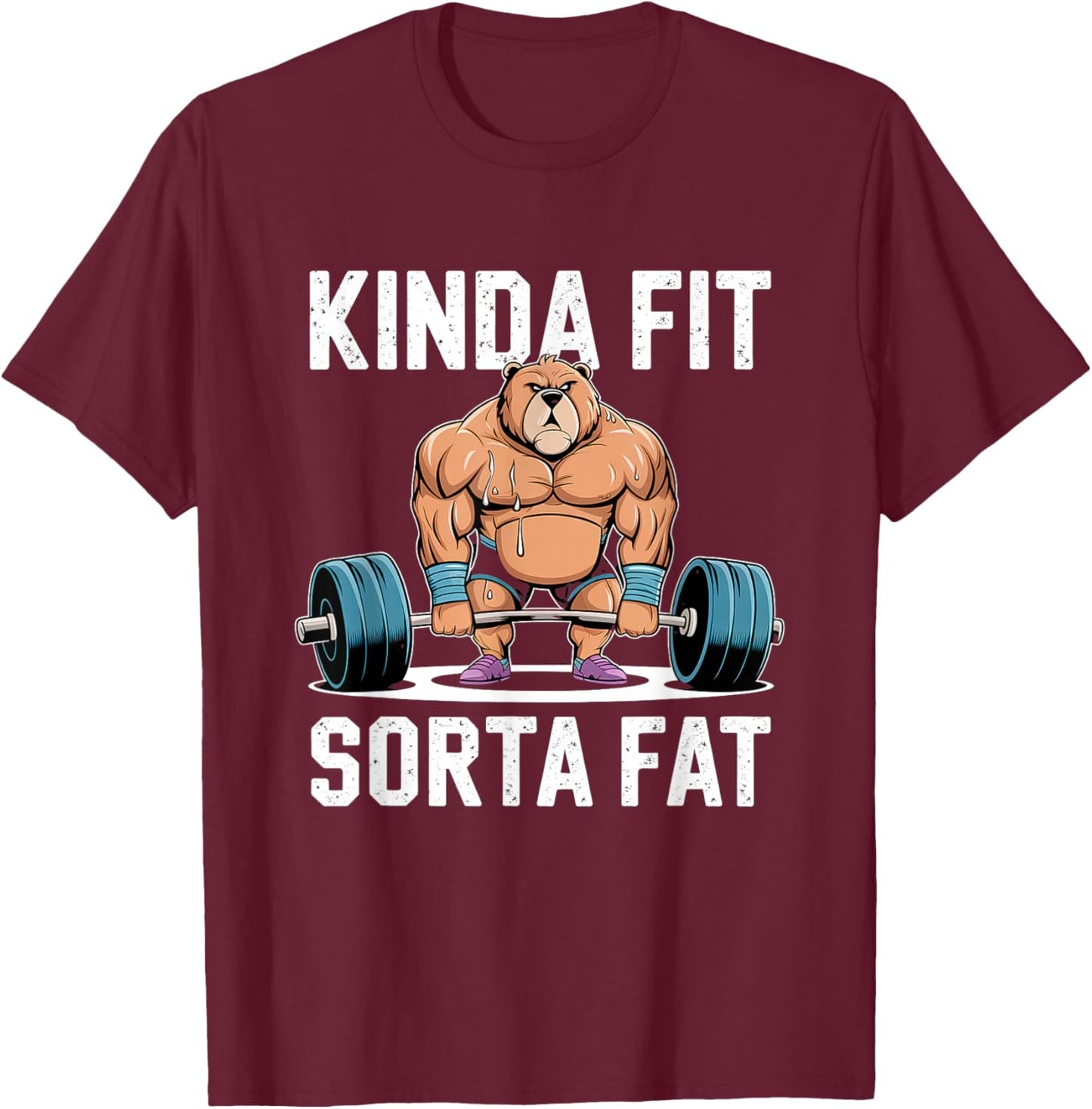 Kinda Fit Sorta Fat Funny Gym Body Cute Bear Retro T-Shirt - T-Shirt | Maroon