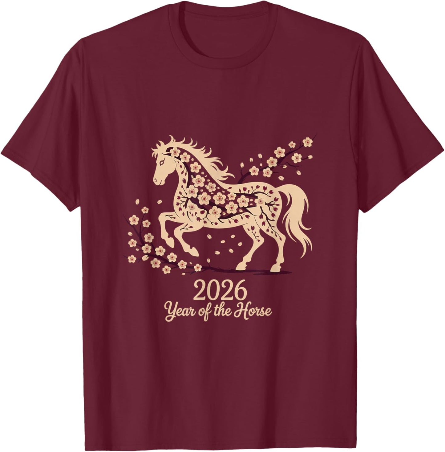 Year of The Fire Horse 2026 Festive Chinese New Year T-Shirt - T-Shirt | Maroon