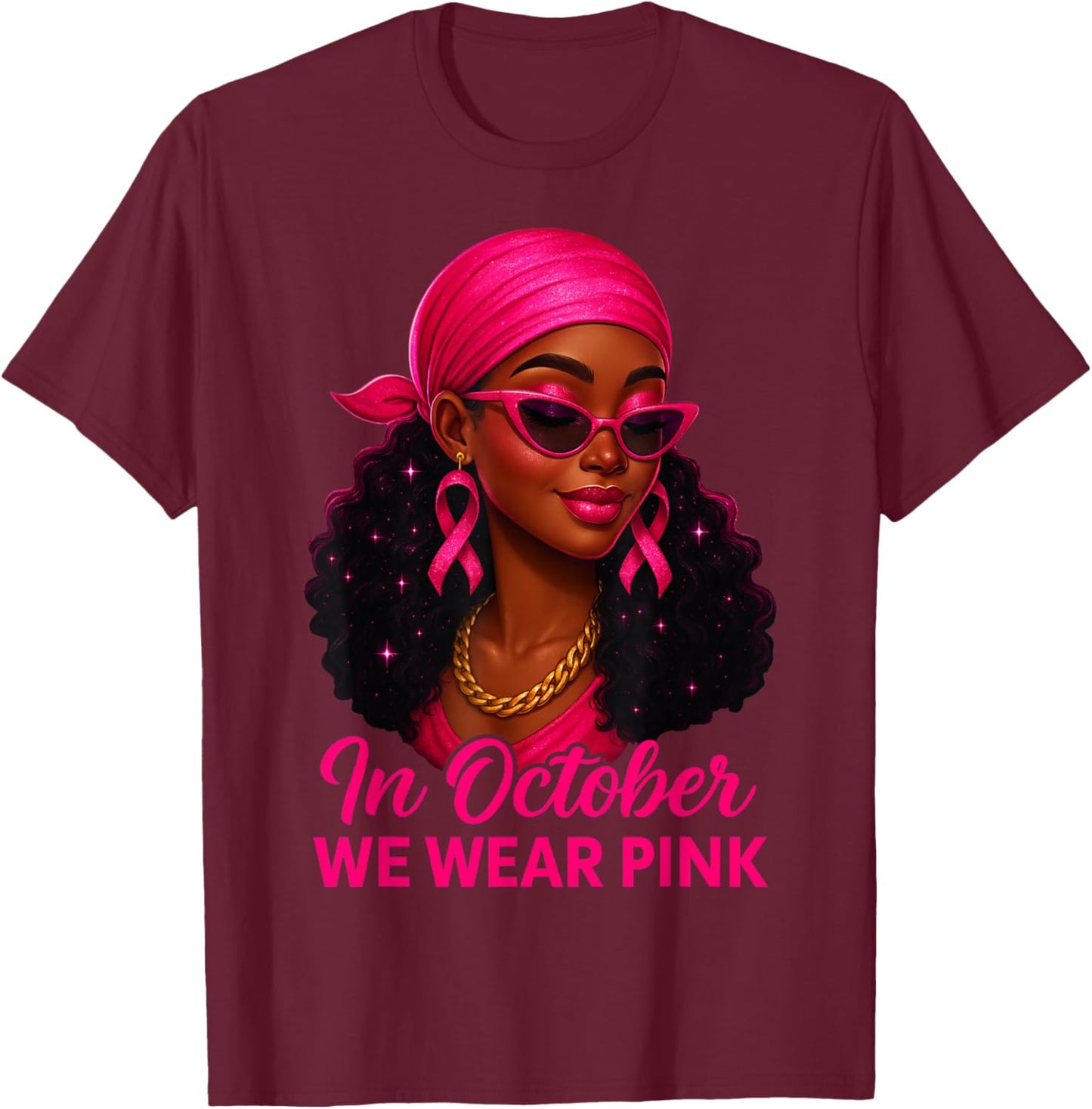 in October We Wear Pink Black Women Breast Cancer Awareness T-Shirt - T-Shirt | Maroon