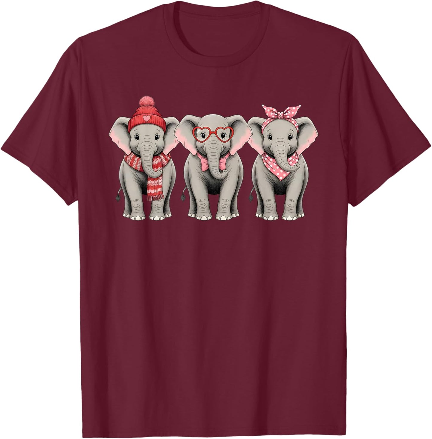 Retro Elephant Cute Valentine Safari Animal T-Shirt - T-Shirt | Maroon