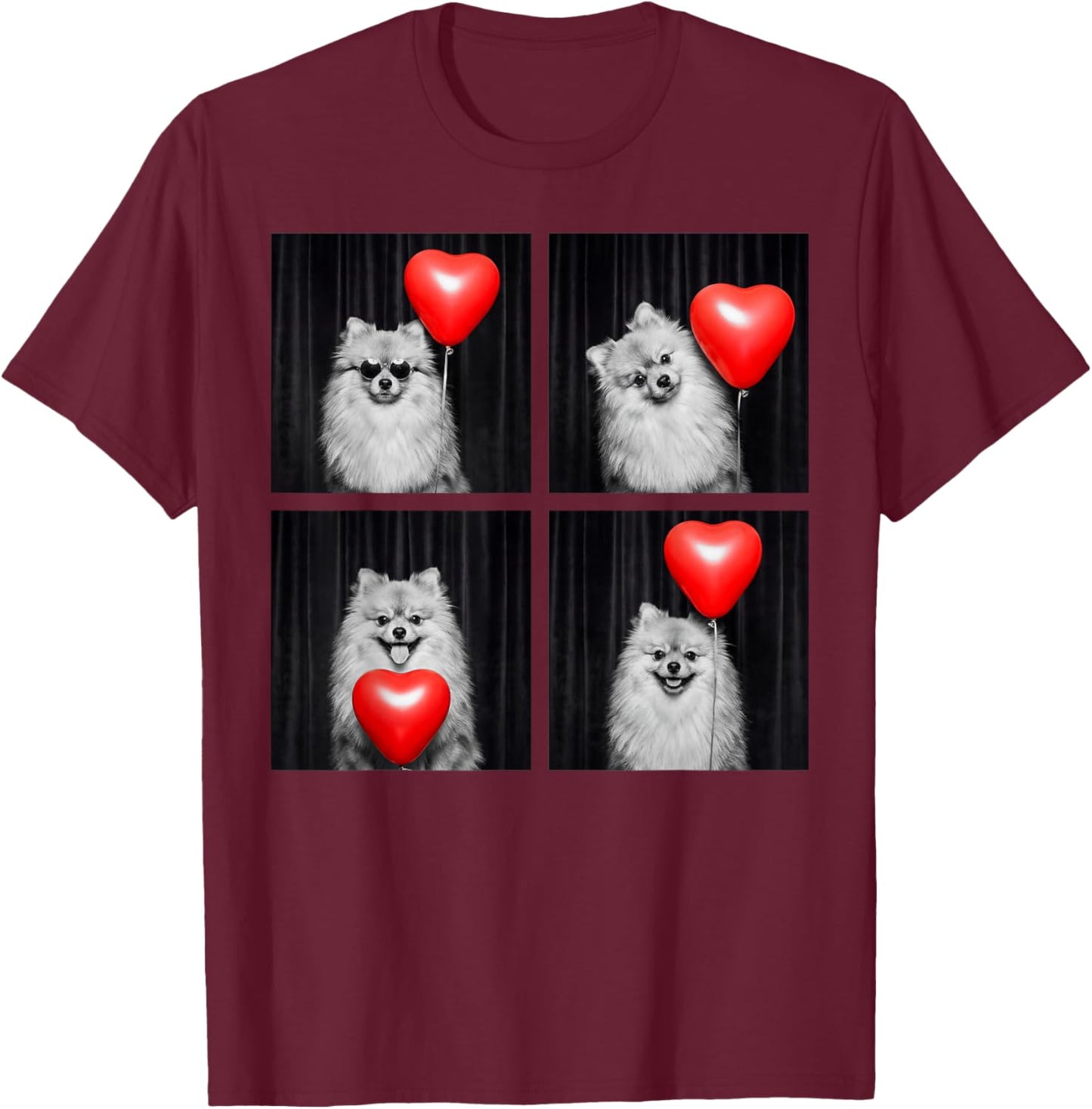 Funny Pomeranian Photobooth Dog Lover Design Valentines T-Shirt - T-Shirt | Maroon