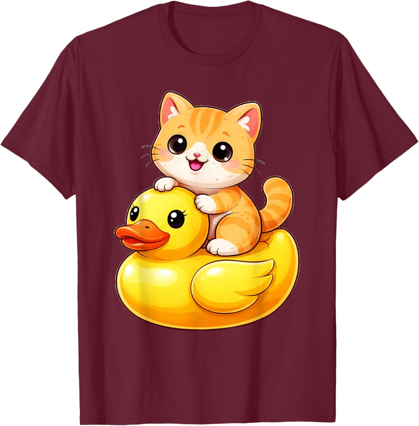 Cute Orange Cat Rubber Duck T-Shirt - T-Shirt | Maroon
