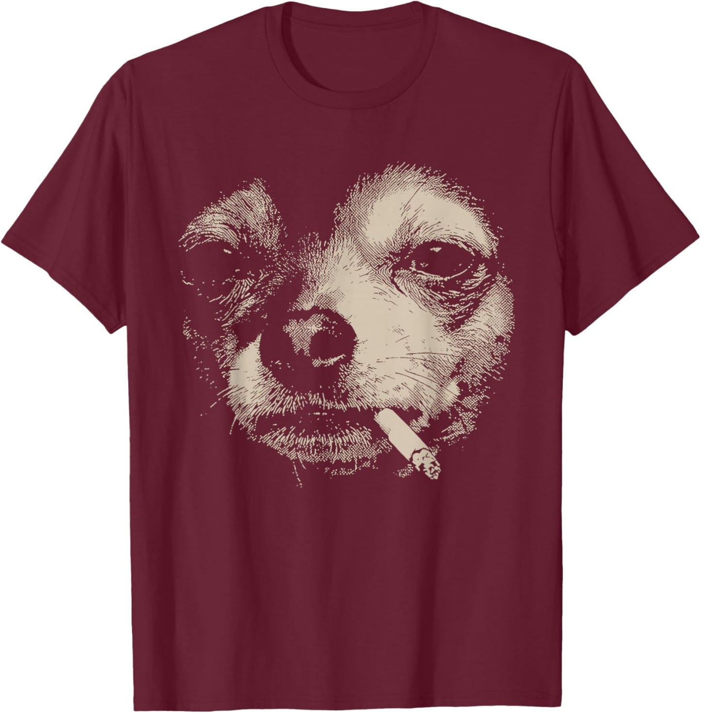 Smoking Chihuahua Meme Funny Dog Face Y2K Grunge Dog T-Shirt - T-Shirt | Maroon