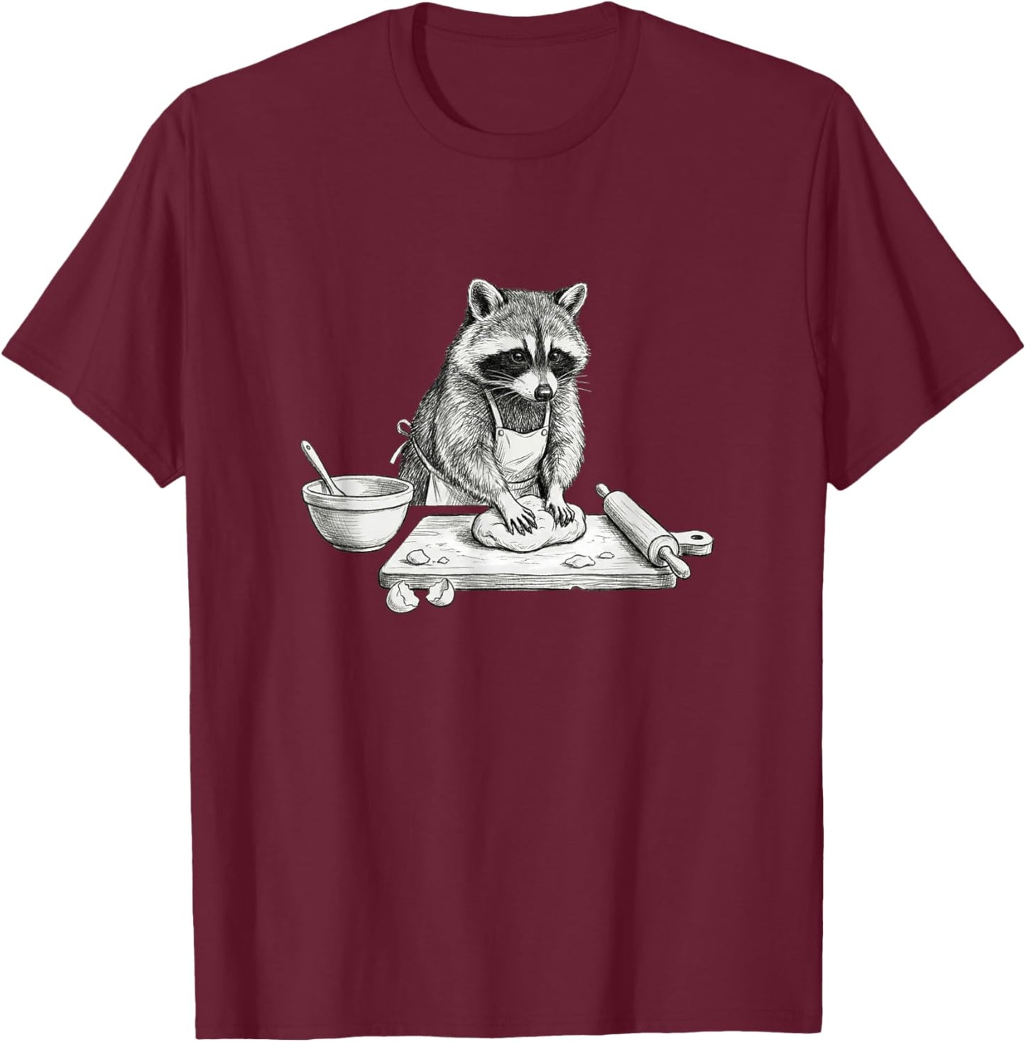 Funny Raccoon Baker Kneading Dough Cute Animal Baking T-Shirt - T-Shirt | Maroon