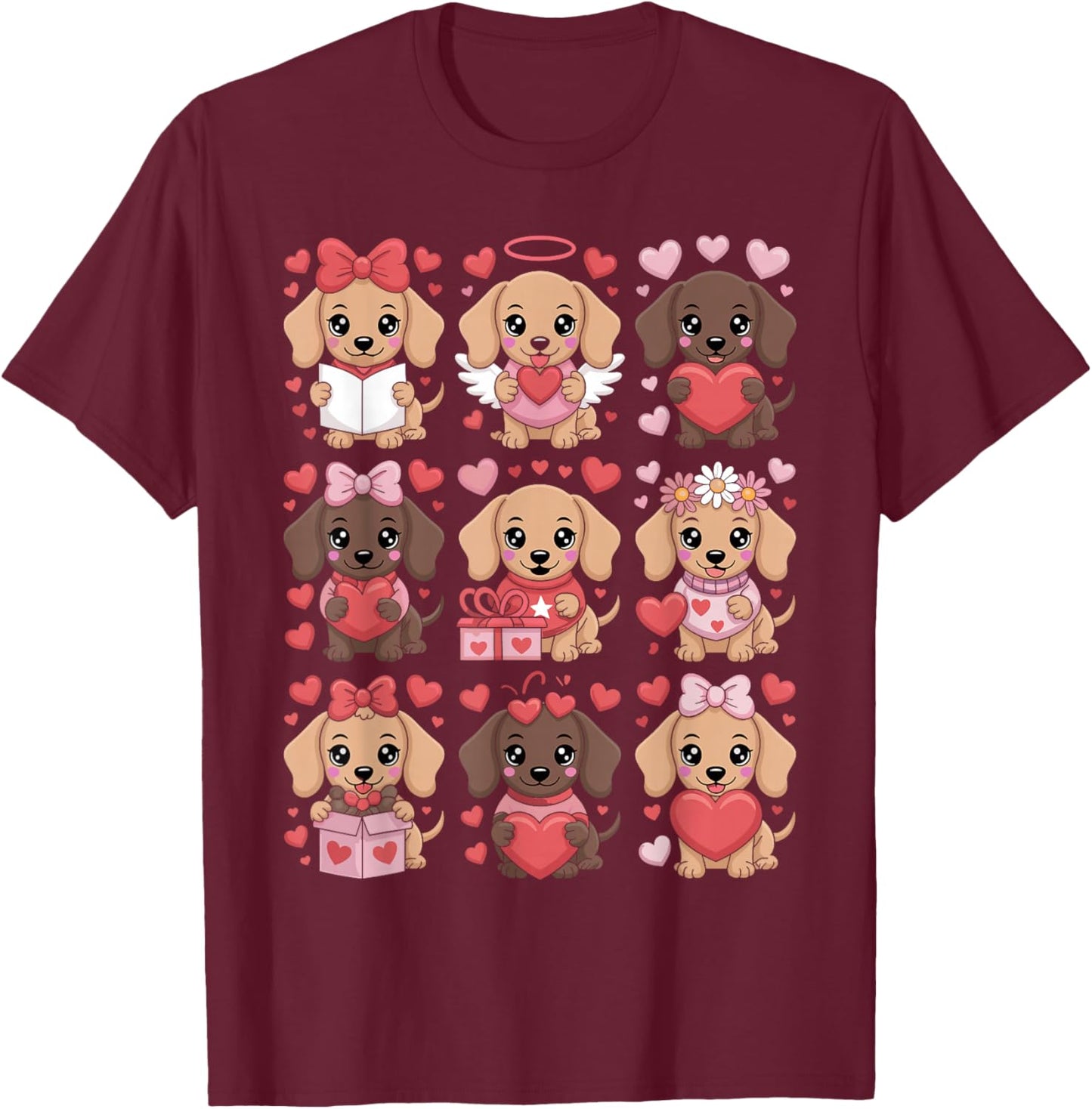 Cute Dachshund Valentine's Day Wiener Doxie Dog Lover Heart T-Shirt - T-Shirt | Maroon