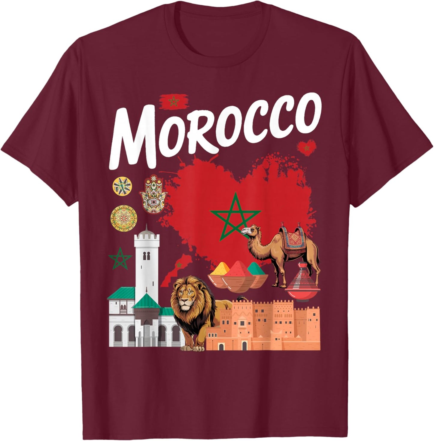 Morocco Flag Outfit Idea for Kids Maroc Moroccan Themed T-Shirt - T-Shirt | Maroon