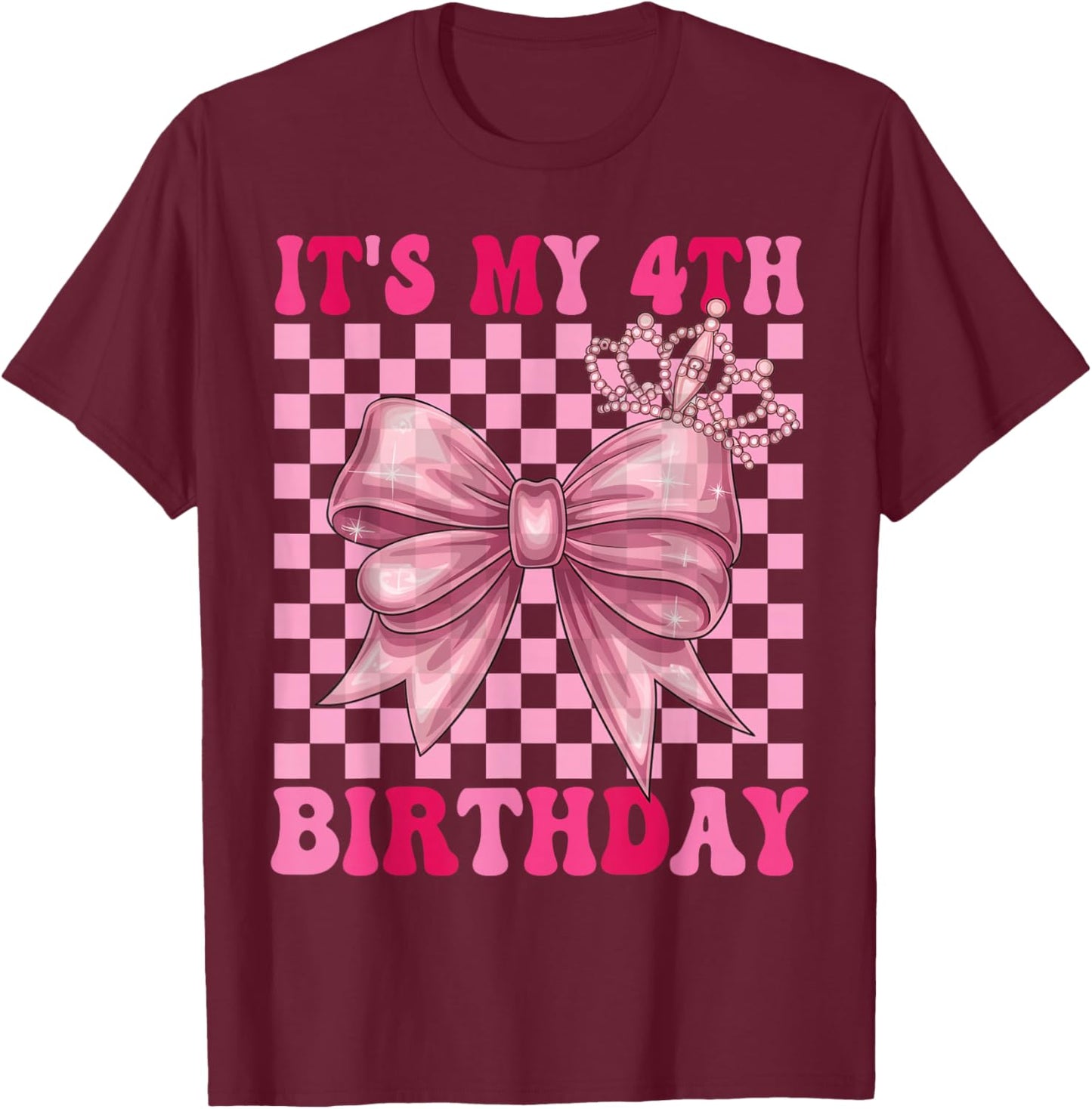 Its My 4th Birthday Girl Coquette Bow 4 Year Old Party Girl T-Shirt - T-Shirt | Maroon
