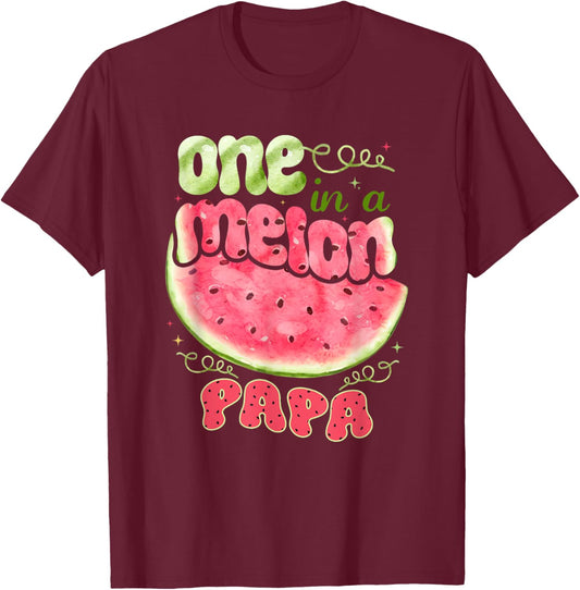 One in a Melon Papa 1st Birthday Party Family Matching T-Shirt - T-Shirt | Maroon