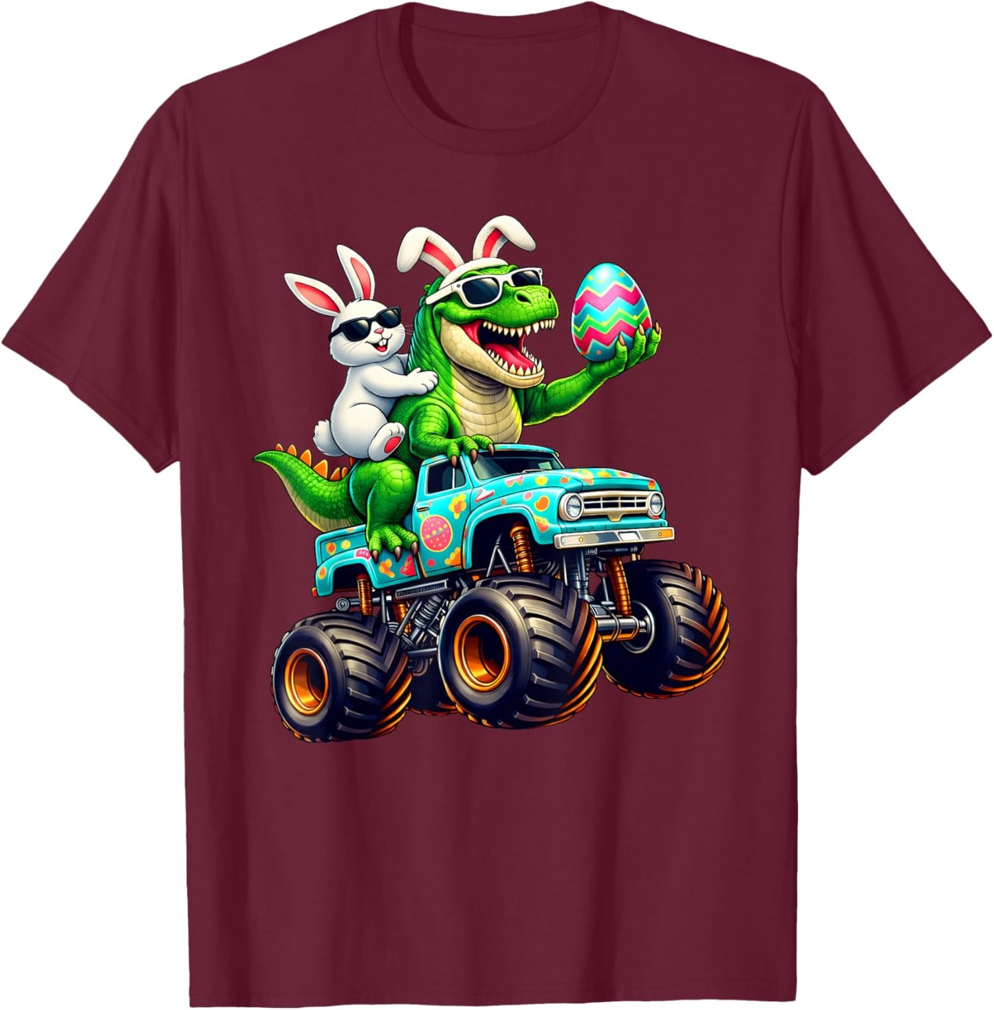 Happy Easter Bunny T Rex Monster Truck Dinosaur Boy Men T-Shirt - T-Shirt | Maroon