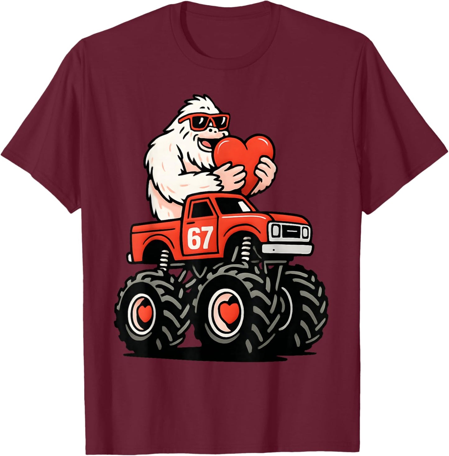 Valentines Day Bigfoot 67 Meme Truck Funny 6 7 Kids Toddlers T-Shirt - T-Shirt | Maroon