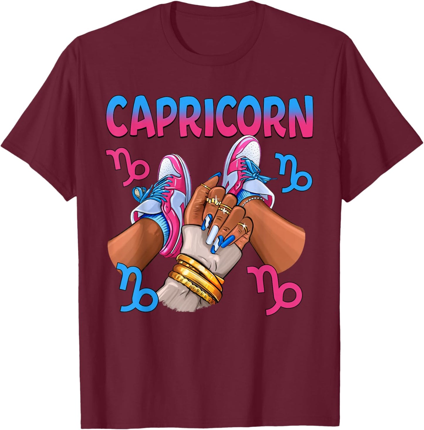 Capricorn Black Girl Women Sneakers Nails Zodiac Birthday T-Shirt - T-Shirt | Maroon