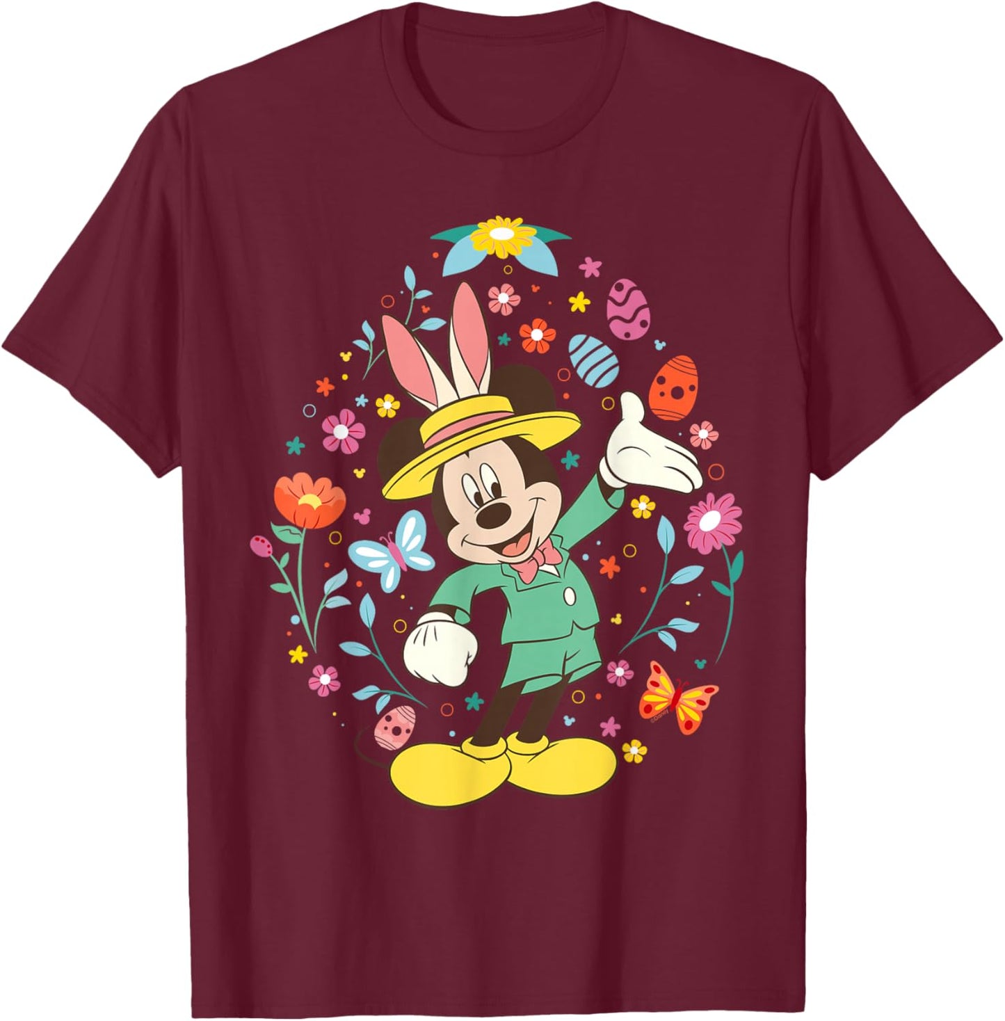 Disney Mickey Mouse with Bunny Ears and Easter Egg Spring T-Shirt - T-Shirt | Maroon