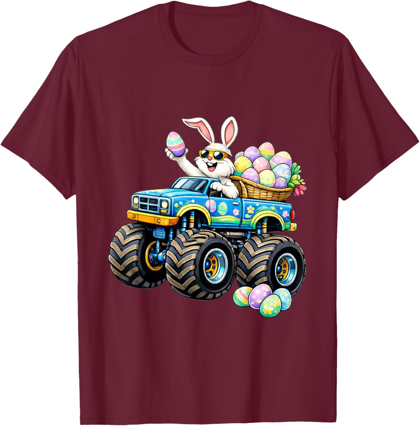 Easter Day Bunny Monster Truck Eggs Rabbit Boys Kids T-Shirt - T-Shirt | Maroon