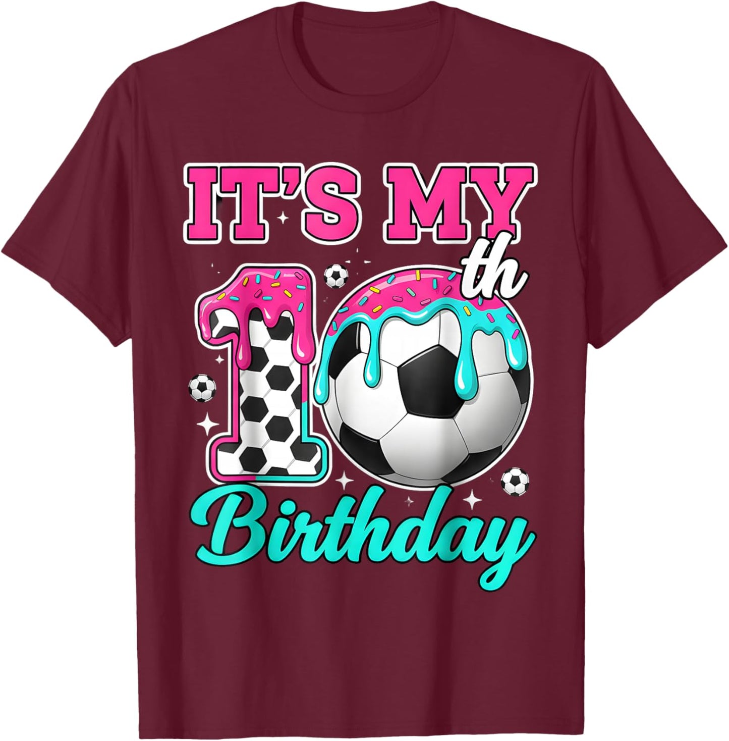 Soccer 10 Year Old Ice Cream Drip Youth 10th Birthday Boy 10 T-Shirt - T-Shirt | Maroon