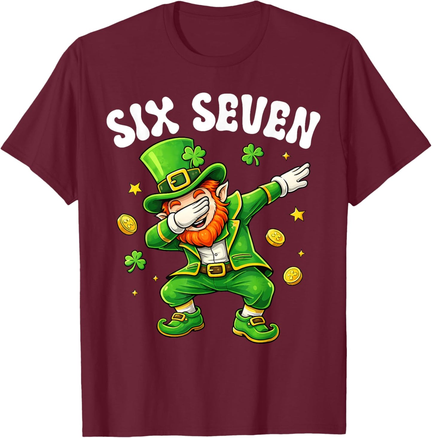 Six Seven Leprechaun Dabbing 67 Meme St Patrick's Day Boys T-Shirt - T-Shirt | Maroon